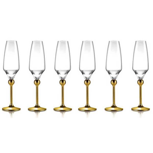 Бокалы для шампанского с золотым декором на ножках - 6 ед. от Цептер